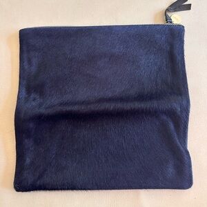 Clare V fold over clutch Navy Hide and Leather